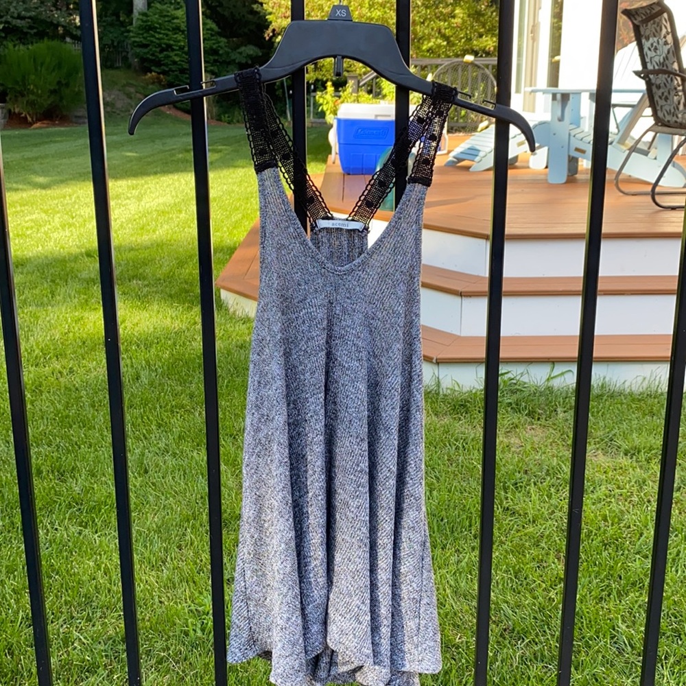 Flowy gray knit tank with lace straps